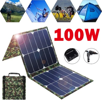 100W Skládací Solární Panel Taška Mobile Power Bank Notebook Fotovoltaický Panel Venkovní Vodotěsný Dual USB pro Telefon, PC, Auto, KARAVAN, Loď