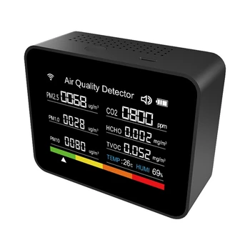 13 V 1 Tuya WIFI Kvality Ovzduší Monitor CO2/TVOC/HCHO/PM2.5/PM1.0/PM10/Teplota/Vlhkost/Čas/Datum/Budík/Časovač