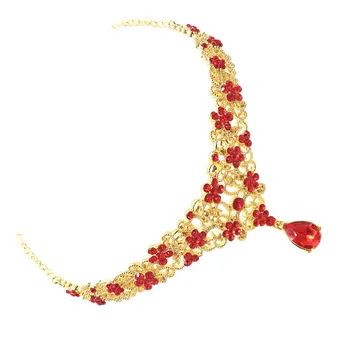 1ks Čelo Řetězce Vintage Elegantní Slitiny Drahokamu Přívěsek Svatební Tkají Koruny Závoj Příslušenství (Červený)