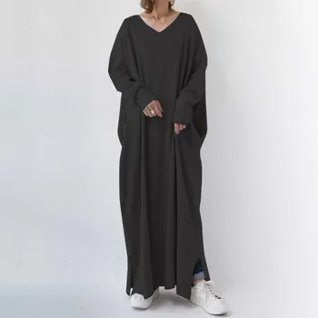 2024 Dlouhý Rukáv Vintage Maxi Šaty, Ženy Minimalistický Módní Plus Velikost Volné Šaty Ženy Podzim Ležérní Streetwear vestidos