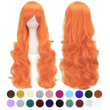 30 Barvy 32 Palců Dlouhý Ženy Paruky Syntetické Vlasy Tepelně Odolné Oranžové Vlnité Cosplay Paruka Party Vlasy Příslušenství