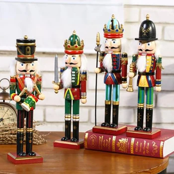 30cm Dřevěný Louskáček Loutka, Figurka Ručně Malované Louskáček Voják Model Panenka Ozdoby, Vánoční Dekorace Pro Domov