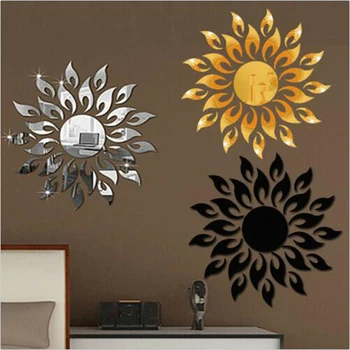 3D Mirror Sun Flower Art Vyměnitelné Samolepka na Zeď Akryl Nástěnné Obtisk Home Room Decor Hot
