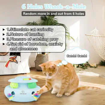 4-v-1 Interaktivní Kočka Hračky pro Vnitřní , Automatická 6 Děr Myší Whack-A-Mole, Vlající Motýl, Sledovat Koule,USB Dobíjecí