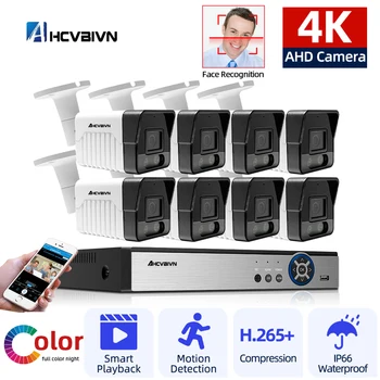 4K Ultra HD 8CH DVR Kit H. 265 Detekce Obličeje CCTV Kamery Bezpečnostního Systému 8MP Venkovní Barva Noční Vidění Video Dohled Soupravy