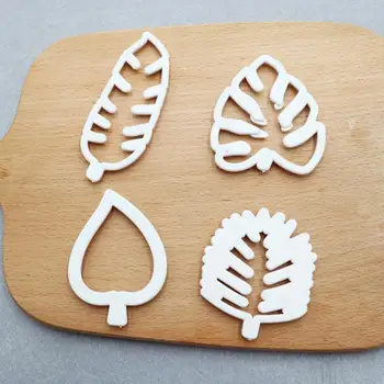 4ks List Suchar Formy 3D Cookie Píst Fréza Pečivo, Zdobení DIY Potravin Fondant Pečící Formy Nástroj Tropické Listy Ražba