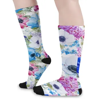 Akvarel Květina Ponožky Zimní Půlnoční Modrá Fialová Květinové Punčochy Moderní Ženy Prodyšné Ponožky Běží Non Slip Ponožky