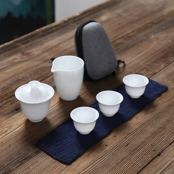 Bílá keramická konvice gaiwan s 3 šálky 4 šálky gaiwan čaj sady přenosné cestovní čajové soupravy sklenice
