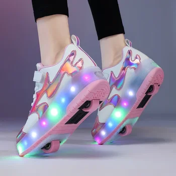 Děti LED usb nabíjecí válec zářící boty se rozsvítí světelný tenisky s kolečky děti válečky skate boty pro chlapce, dívky
