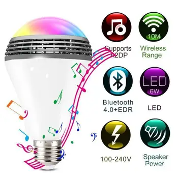 E27 Smart LED Žárovka RGB Barevné Hudby Lampy 4.0 Bezdrátové Ovládání Hudby Reproduktor Timer
