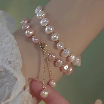 Elegantní Růžová/Bílá Barva Barokní Přírodní Sladkovodní Pearl Náramky Náramky pro Ženy Módní Šperky 2023 Dárek YBR185