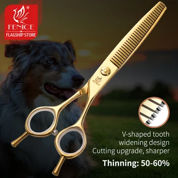 Fenice Profesionální 6.5 inch pet dog grooming nůžky ve zlaté barvě, nadýchané ztenčení nůžky nůžky pro psy Rolby 50-60% sazba