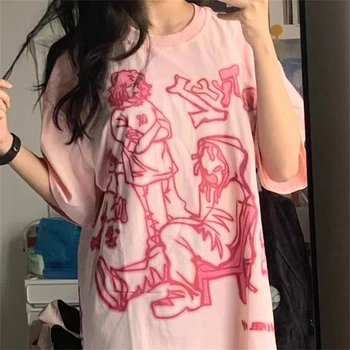 High Street Tees Pink Y2K Funny T-shirt Kreslený Vzor Topy Letní Harajuku Anime Svetr Pánské Dámské Hip Hop Bederní Top
