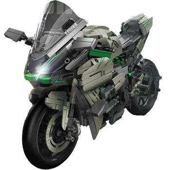 Japonsko 1:5 Měřítko Motocyklu Kawasaki Ninja H2R Stavební Blok Motorového Vozidla Model Parní Cihly Hračka Se Světlem Kolekce Pro Chlapce