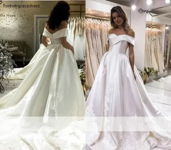 Jaro Léto Svatební Šaty Roku 2019 Krásné Linie Z Ramene Country Garden Nevěsty Svatební Šaty Plus Velikosti Na Zakázku