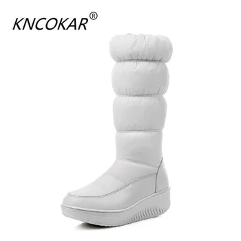 KNCOKAR Nové zimní Teplé a zahuštěný klín boty pro ženy, non-slip Módní čisté barvy ženy boty