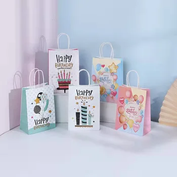 Kraft Papírové Tašky s Uchy Dárkové Tašky Papírové Nákupní Pytle Strany Ideální Řešení pro Baby Sprcha Narozeninové Večírky Restaurace