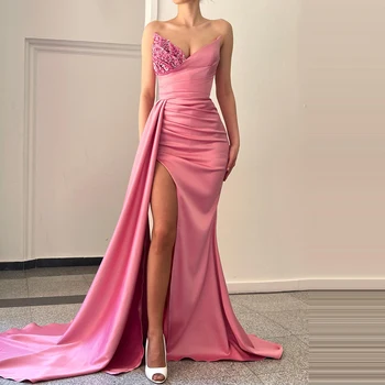 Luxusní Korálkové Celebrity Šaty S Štěrbinou Vlak Červený Koberec Dráhy Šaty Vestidos De Gala Arabské Dubaji Mořská Panna Večerní Šaty
