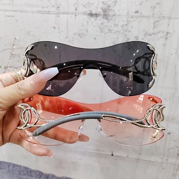 Luxusní Značka Designer sluneční Brýle Muži Ženy Y2K bez Obrouček Vintage Nadrozměrné Sluneční Brýle Dámské Sportovní Punk Brýle Gafas De Sol
