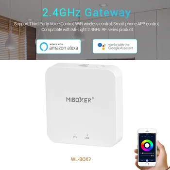Miboxer WL-Box2 Bezdrátové Wi-fi 2.4 G Inteligentní Brána Řadič Kompatibilní APLIKACE Alexa Hlasové Ovládání Pro CW WW RGBCCT LED Žárovka