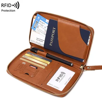 Nové Kožené RFID Blokování Pas Kryt Držitele Karty na Zip Peněženka Travel Essentials Telefon Bag Mezinárodní Cestovní Příslušenství