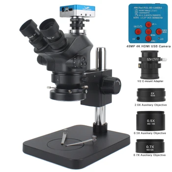 Průmyslové Laboratoře 48MP 4K HDMI USB Video Kamera 50X 100X Součas-Kontaktní Stereo Trinocular Mikroskop C Montáž Přídavného Objektivu
