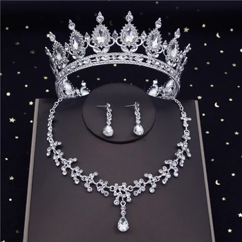 Royal Queen Nevěsta Šperky Sady pro Ženy, Čelenka Náhrdelník Náušnice Koruny Nastavit Ples Svatební Šaty Svatební Náhrdelník Sady Čelenky