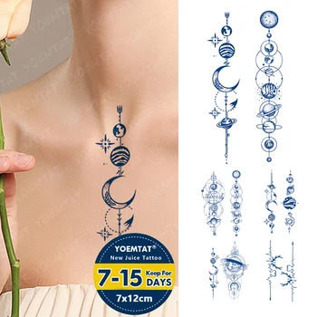 Semi-Permanentní Bylinné Slunce, Měsíc, Planety Vodotěsné Dočasné Tetování Samolepky Šťávy Inkoust Trvalé Tetování Těla Umění Falešné Tato Ženy