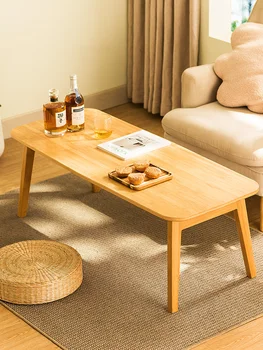 Skládací konferenční stůl, obývací pokoj, malou domácnost stolek, z masivního dřeva, jednoduché, moderní a minimalistický nájemní dům, balkon, čajová konvice