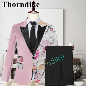 Thorndike Módy Haute Couture Velvet Oblek Smoking, Svatební Ženich Žakárové Límec Mládenci Módní Přítel Oblek, 2 Ks Set