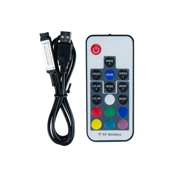 USB RGB LED Controller 17key 12A RF Bezdrátový Mini Dálkový Ovladač pro RGB 3528 5050 smd Led Strip pásky osvětlení 5-24V