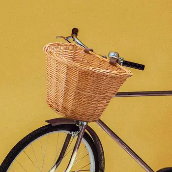 Vintage Proutěný Cyklistický Koš Hnědý Kožený Nastavitelný Popruh/Cyklus/Nakupování