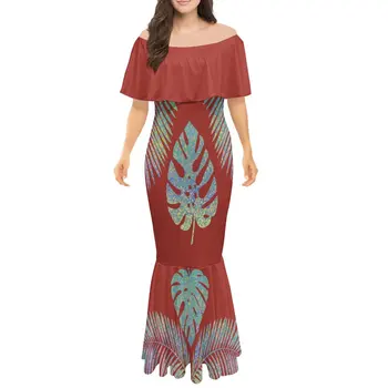 Vysoce Kvalitní Dámské Off-The-Rameno Šaty Polynéské Kmenové Design Vzor Ladies Elegantní Dlouhé Fishtail Šaty