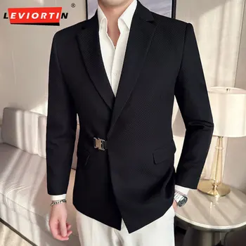 Vysoce Kvalitní Letní Tenké Blazer Bundy Pro Muže Oblečení 2023 Módní Spony Design Slim Fit Neformální Oblek Kabáty, Smoking, Formální 4XL