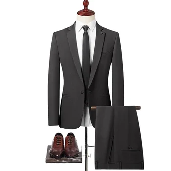 Vysoce kvalitní (Sako + Kalhoty) Muži italském Stylu Business Casual Elegantní Módní Jednoduché Svatební Gentleman Oblek dvoudílný Oblek