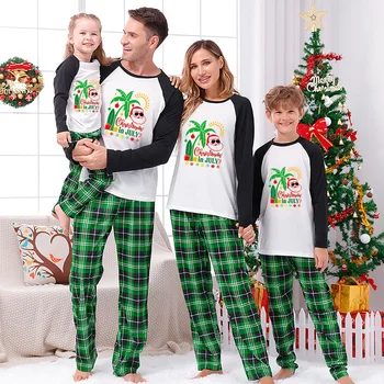 Vánoční Odpovídající Rodina Pyžamo Christams V Červenci Santa Zelené Pyžamo Sady