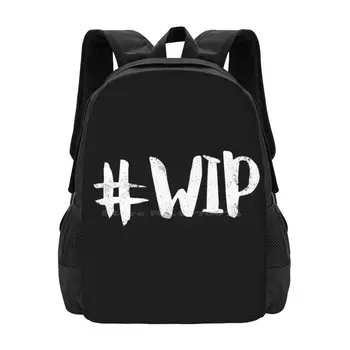 #Wip ( Bílé Na Černém ) Teen Student Batoh Vzor Design Tašky Typografie Humor Vtipný Hashtag Wip Work In Progress