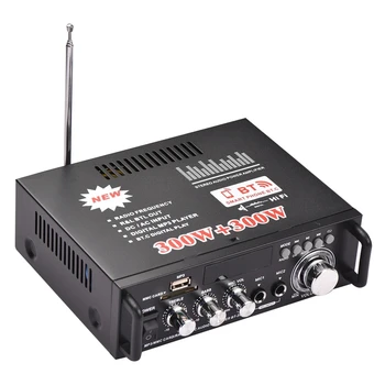 Černá BT-298A Mini Audio Zesilovač Sada 2 KANÁLY 300W+300W Pro Auto Domů Bluetooth Digitální Audio Přijímač AMP FM Rádio, EU Plug