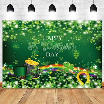 Šťastný St. Patrick je Den Fotografie, Pozadí Štěstí, Party Dekorace Zelené Jetele Jarní Duha Klobouk Skřítek Pozadí