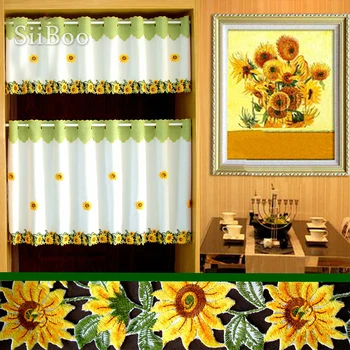 Žluté slunečnice výšivky polovinu-závěs bay okenní závěs cortinas para sala de estar rideaux gardinen SP3625 doprava Zdarma